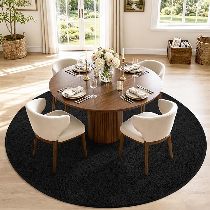 Keeko Round Area Rug 4ft for Living Room Bedroom,Soft Washable Circle Rug | Modern Indoor Memory Foam Rugs Low Pile Non Slip Carpet for Kids Dorm Room Entryway Kitchen Home Decor Black