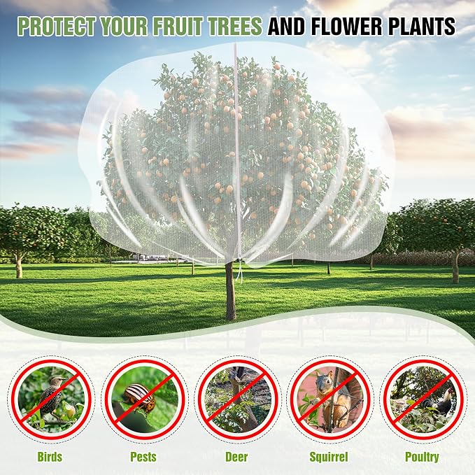 10 X 14FT Large Fruit Tree Netting for Protecting Fruit from Squirrels Birds Bug Pests, Tree Net for Fruit Trees with Zipper and Drawstring Bird Netting Covers for Blueberry Cherry Peach Apple Bushes