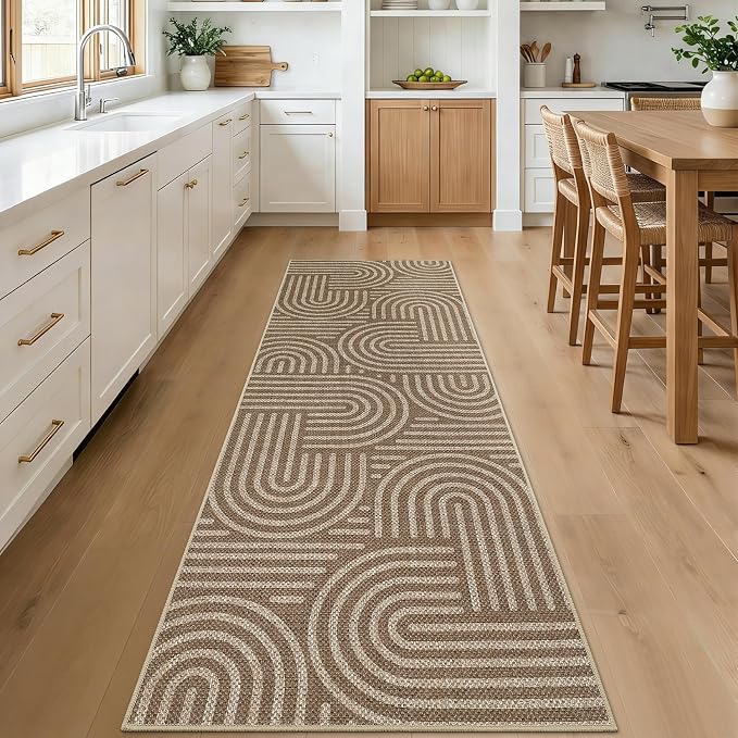 Garvee 2x6 Modern Abstract Kitchen Rugs Washable Rugs for Hallway | Brown Rainbow Area Rug Stain Resistant Easy Cleaning Throw Rugs Low Pile Floor Cover for Bedroom Laundry