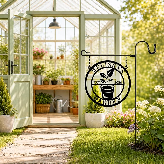 Personalized Garden Signs with Family Name and Established Year, Custom Last Name Metal Plant Pot Wall Decor for Vegetable Garden, Yard, Patio, Greenhouse, Rustic Farmhouse Gift