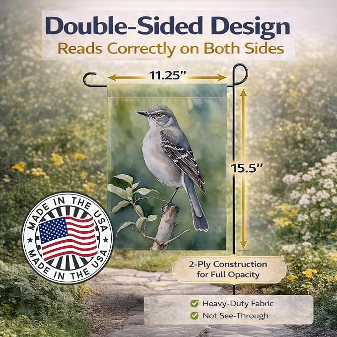 Caroline's Treasures Arkansas Northern Mockingbird Garden Flag Mailbox Flag Decorative Yard Flag Banner Outside Patio Artwork Yard Flower Beds, Garden Size, Multicolor