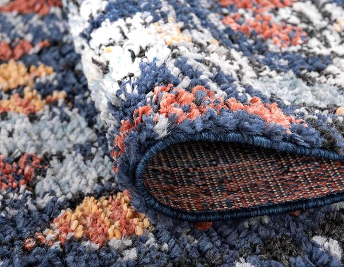 Unique Loom Morocco Collection Abstract Border, Diamond, Bohemian Area Rug (9' 0 x 12' 0 Rectangular, Navy Blue/Black)