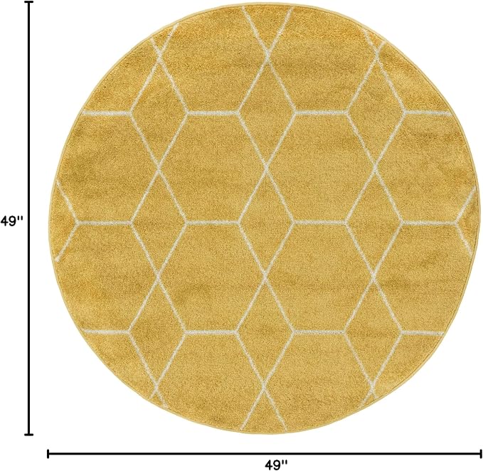 Unique Loom Trellis Frieze Collection Area Rug - Geometric (4' 1" Round Yellow/Ivory)
