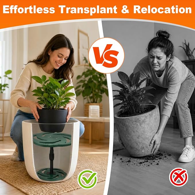 Axcoix 2 Pack Adjustable Height Plant Risers for Inside Pots, 7.5-12" Plastic Planter Inserts for Large Pots, Pot Fillers for Tall Square Round Taper Planters (6" 8" 10" Base or Top)