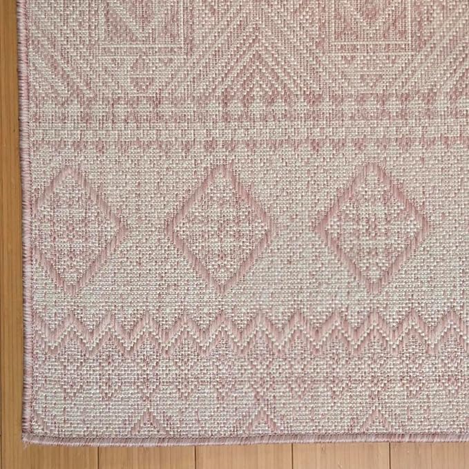 Gertmenian Indoor Outdoor Bohemian Area Rug - 5x7 Standard, Fade Resistant, Ideal for High Traffic in Living Room, Bedroom, Patio - Moroccan, Pink, 27109