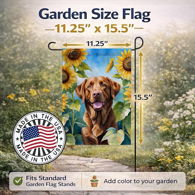 Caroline's Treasures DAC6050GF Chesapeake Bay Retriever in Sunflowers Garden Flag Mailbox Flag Decorative Yard Flag Banner Outside Patio Artwork Yard Flower Beds, Garden Size, Multicolor