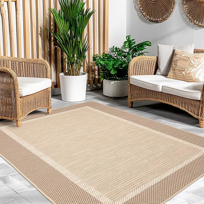 ILANGO Jute Area Rugs for Outdoor, Patio Woven Washable Rugs 5'x7', Natural Farmhouse Rugs for High Traffice Areas, Non Slip Carpet with Rubber Backing for Patio Backyard Balcony Porch