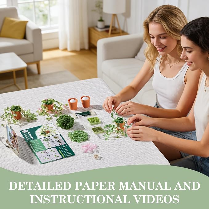 XHYMIA Beaded Plant Kit Green Glass Leaf Beads, Flower Glass Beads Mini Forever Plant Making and DIY Crafts with Video Tutorials