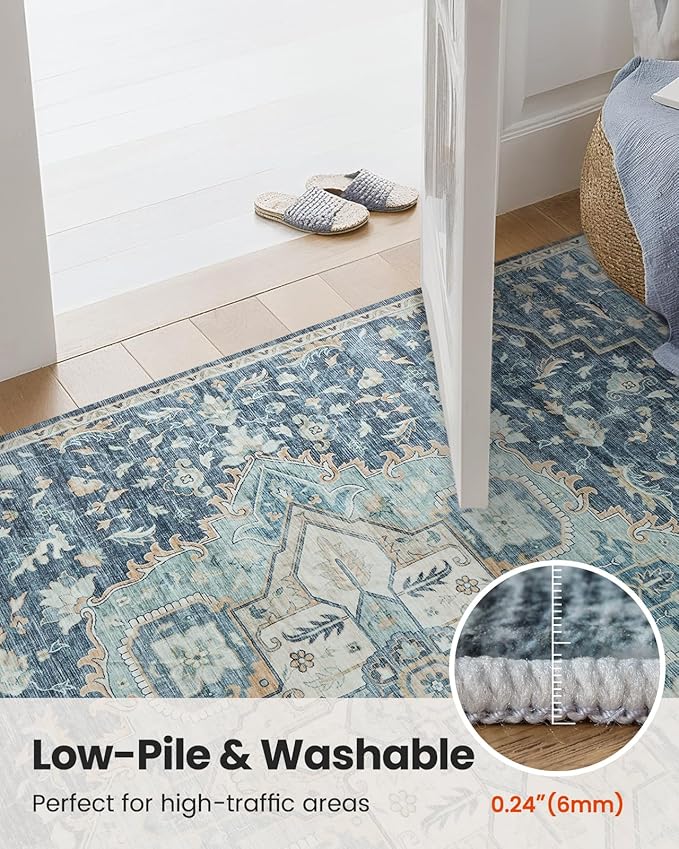 AMADA HOMEFURNISHING 5x7 Area Rugs, Washable Living Room Rug Low-Profile with Non-Slip Backing & Durable Edge Binding, Vintage 5x7 Rugs for Living Room, Bedroom, Dining Room