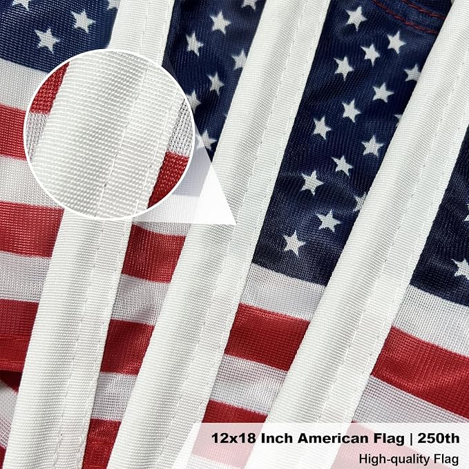 AMZFLAG 6 Pack Small American Flags on Stick 8x12 Inch for 250th Anniversary, Heavy Duty Mini Hand Held Handheld US USA Flags with Retractable Pole for 4th of July Outside Yard Garden Decorations