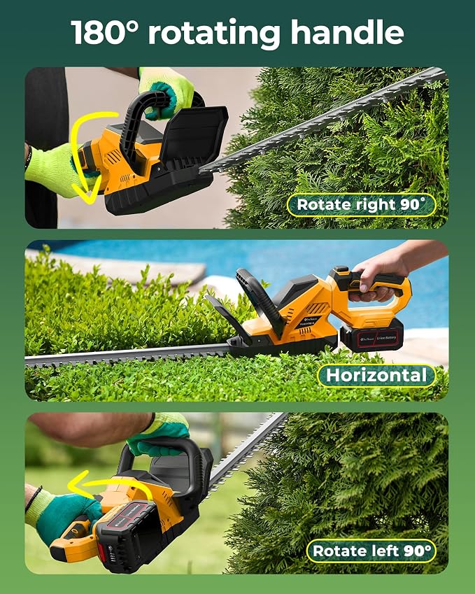 Hedge Trimmers Cordless with 2pcs 4000mAh Battery, Brushless Electric Handheld Bush Clipper with Rechargeable Batteries, 3000RPM 180° Rotatable Head, 2/3'' Blade Gap, Gifts for Men Dad