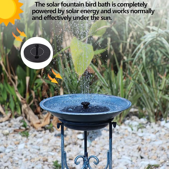 Multifunctional Solar Bird Bath for Outside, Metal Birdbath Stand and Solar Fountain Bird Bath Bubbler Combo Set, Solar Birdbaths for Outdoors Garden Lawn Yard Decor（Blue）