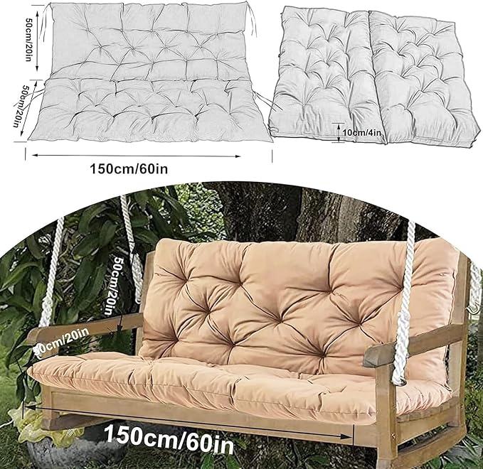 Swing Cushion Replacement Outdoor Porch Waterproof Bench Cushion 2-3 Seater Washable Bench Replacement Cushions for Outdoor Patio Porch Swing Cushions