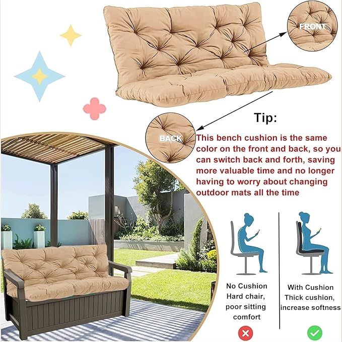 Swing Cushion Replacement Outdoor Porch Waterproof Bench Cushion 2-3 Seater Washable Bench Replacement Cushions for Outdoor Patio Porch Swing Cushions