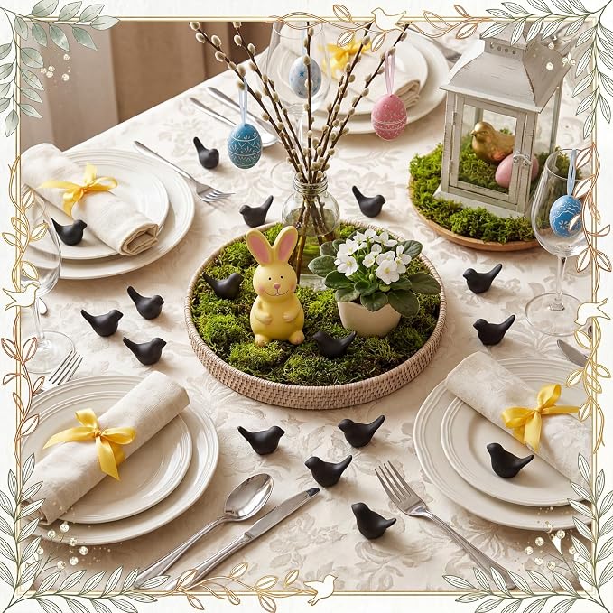 Sieral 100 Pcs Black Mini Bird Figurines Miniature Resin Bird Statues Small Animal Statues Fairy Garden Accessories for Micro Garden Landscape Dollhouse Cake Potted Plants DIY Craft, 0.59" x 0.67"