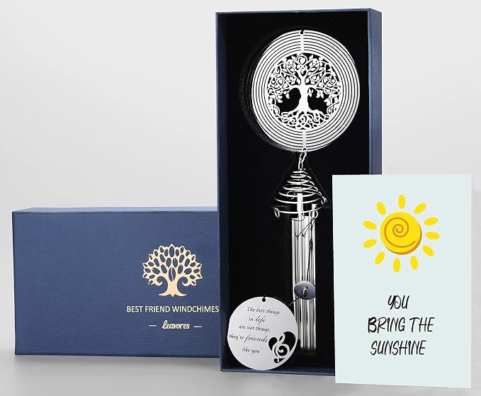 Best Friend Wind Chime with Tree of Life Wind Spinner - Friendship Gifts for Women Friends - Gifts for Best Friends Women, Men