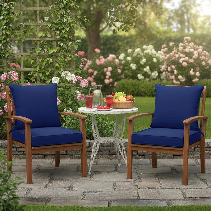 Summsun Outdoor Chair Cushions Set of 2, Waterproof Backrest and Deep Seat Cushion Set for Patio Furniture, Outdoor Replacement Cushions with Removable Cover, 22 x 22 Inch, Navy