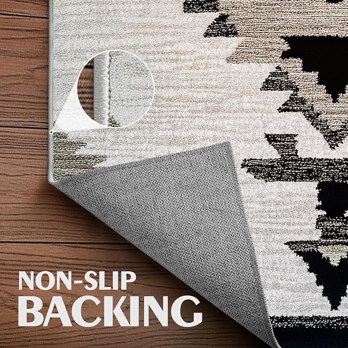 Western Area Rug Southwestern Aztec Navajo Washable 8x10 Rugs for Living Room Bedroom Southwest Tribal Gray Beige Non-Slip Soft Floor Large Carpet for Office Entryway Bathroom