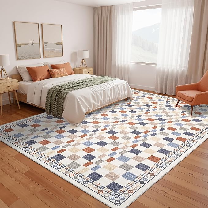 GarveeHome 10x13 Area Rug for Large Living Room Modern Colorful Checkered | Throw Rug for Luxury Bedroom Contemporary Premium Floor Carpets Machine Washable Non-Slip Low Pile for Classroom Playroom