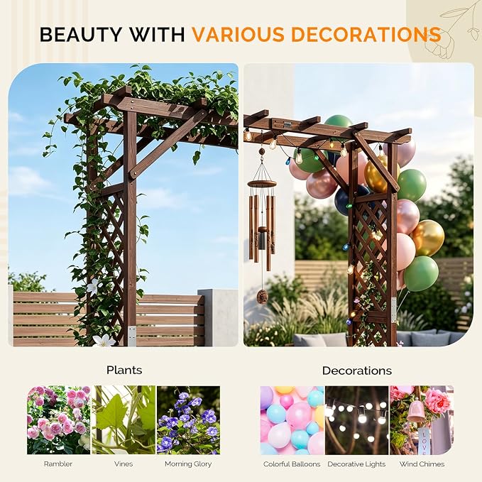 VINGLI Wooden Garden Arbor with Planter, Wedding Arch for Ceremony, Wood Garden Arbour Trellis for Plant Climbing, Pergola for Garden Backyard, Lawn, Outdoor (Dark Brown)