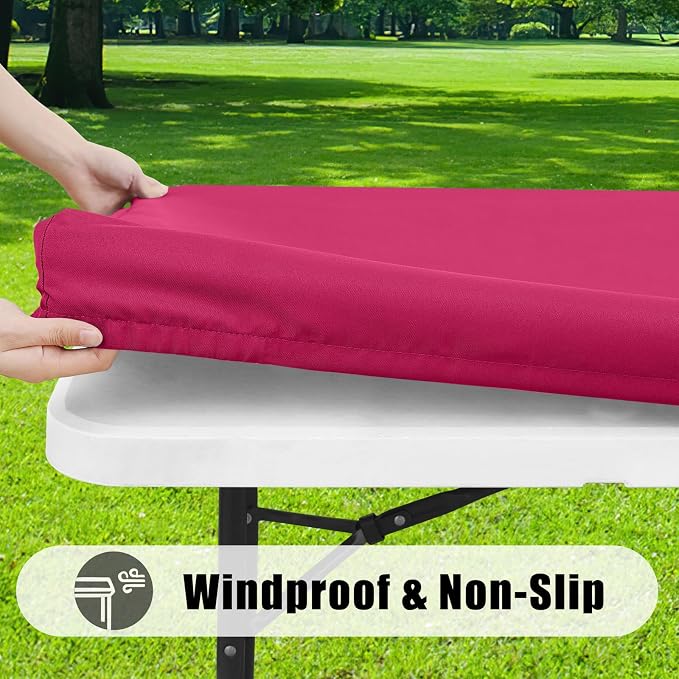 Smiry 6 Pack Rectangle Picnic Table Cloth, Waterproof Elastic Fitted Tablecloths, Washable Polyester Rectangular Patio Table Cover for Camping, Indoor and Outdoor (Fuchsia, 30"x72")