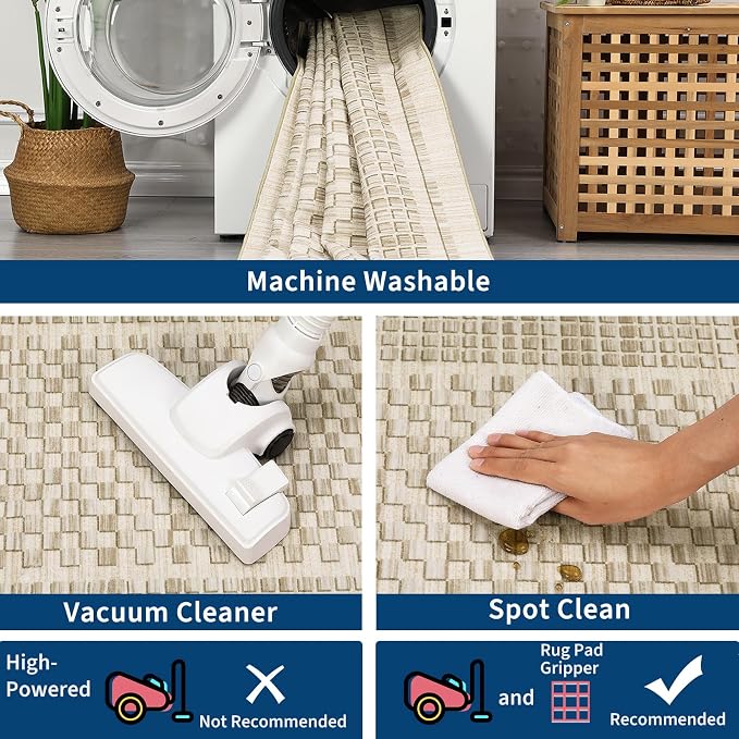 GarveeHome Washable Rug 9x12 Area Rug for Living Room Modern Bedroom Rug Beige Large Area Rug Non Slip Throw Rugs Soft Low Pile Stain Resistant Carpet for Dorm Nursery Dining Room 9 ft x12 ft