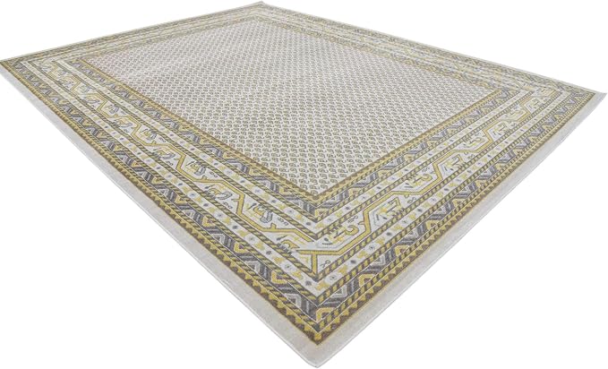 Unique Loom Williamsburg Collection Traditional Border with Dotted Center Area Rug, Rectangular 10' 0" x 13' 0", Beige/Yellow