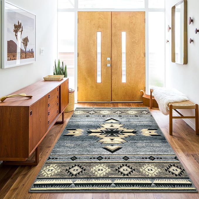 BENRON Western Rugs for Living Room Bedroom 3x5, Non Slip Washable, Grey | Southwest aztec Throw Area Rugs for Dining Table Kitchen Home Decor