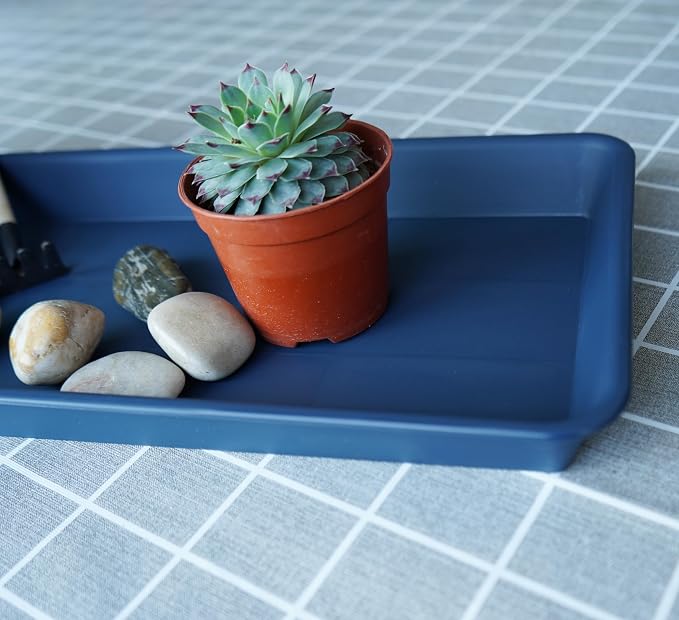 VUWEZ 2 Pack Plastic Plant Trays - Rectangular 30 inch, Indoor/Outdoor Plant Water Drip Trays for Flower Pot Planter, Windowsill (8 X 30'', Blue)