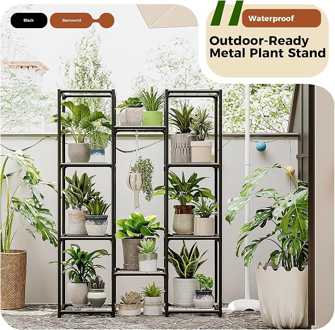 Bamworld Plant Stand Outdoor Metal Plant Shelf for Multiple Plants Large Plant Holder Waterproof for Garden Living Room Patio Morden Home Decor Gardening Gifts