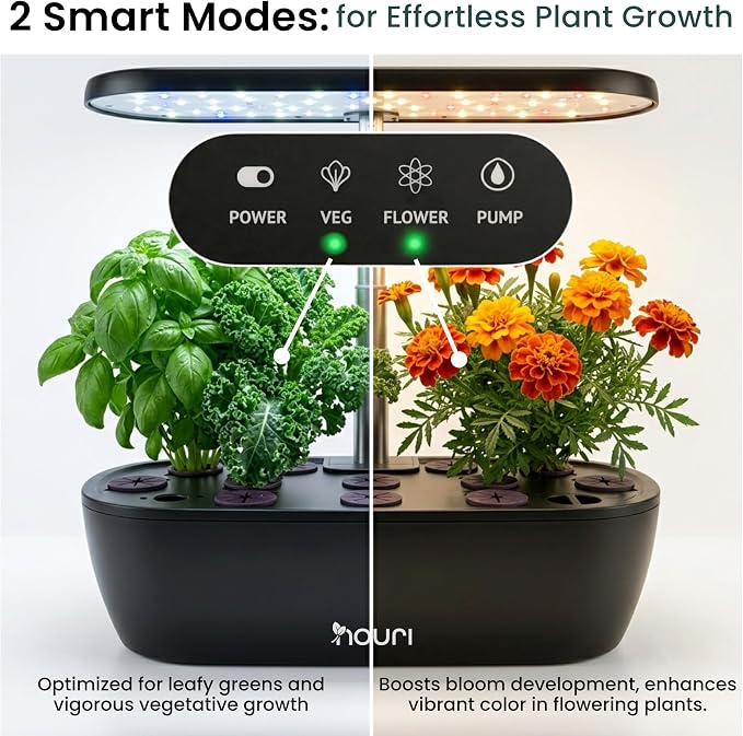 Nouri Hydroponics Growing System, 12 pod APP Smart Indoor Herb Garden Kit with LED Grow Lights, Hydroponic Herb Garden Indoor for Plant Lovers, Gardeners, Kitchen, Basil Seeds Included