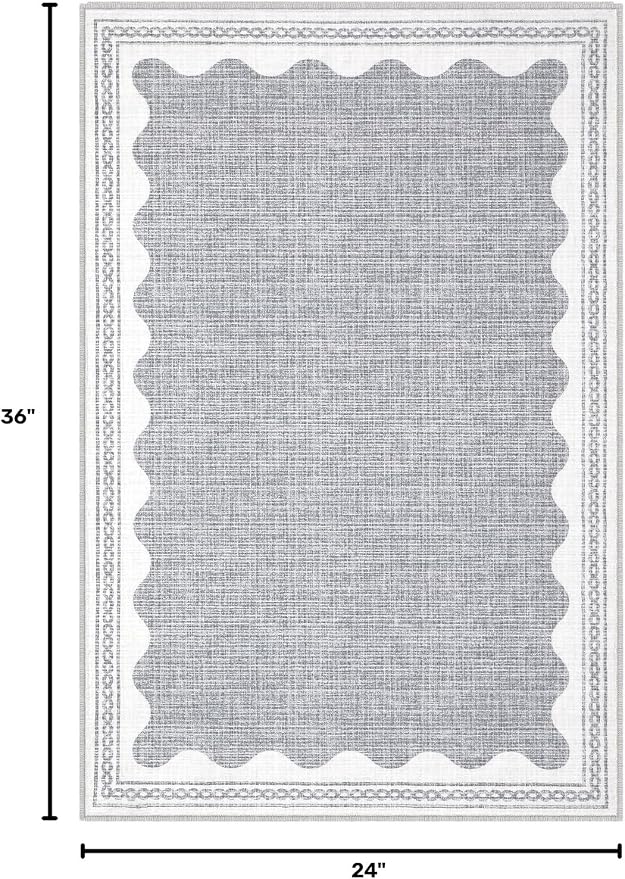 2x3 Scalloped Area Rugs Grey Washable Entryway Bedroom Rug | Solid Small Area Rug Non Slip Scalloped Bath Mat, Front Door Mat Indoor Entrance,Soft Girls Nursery Dorm Carpet for Kitchen