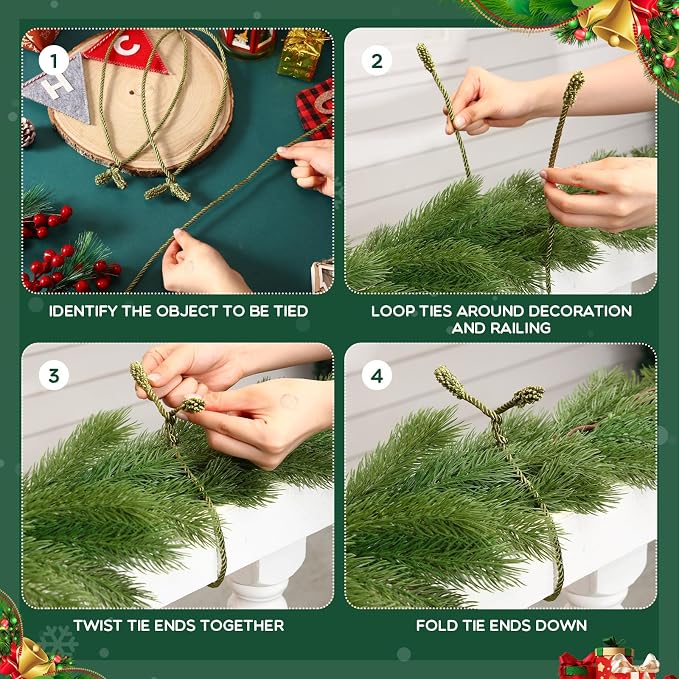 Zhengmy 24 Pcs 30 Inch Christmas Garland Ties Decorative Twist Ties for Banister Reusable Flexible Twist for Stairway Christmas Garland Hanger Xmas Railing Decor Holiday Craft Wrapping(Olive Green)