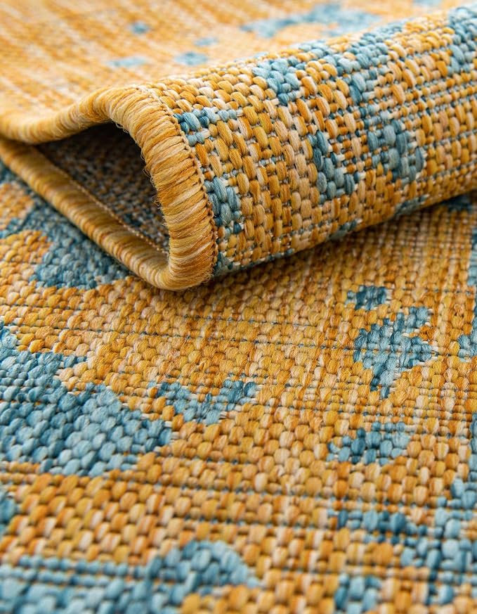 Unique Loom Jill Zarin Jill Zarin Outdoor Collection Area Rug - Dubai (7' 10" Square, Yellow and Aqua/Light Blue)
