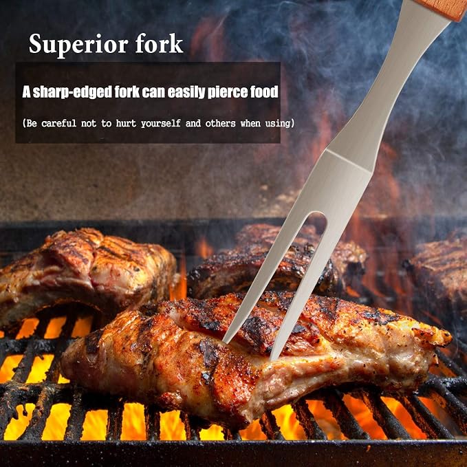 IMAGE Wooden BBQ Accessories Grilling Tools,Stainless Steel BBQ Tools Grill Utensils Set for Outdoor Grill, Cooking, Backyard Barbecue & Camping Gift for Man Dad Women Barbecue Enthusiasts Set of 4
