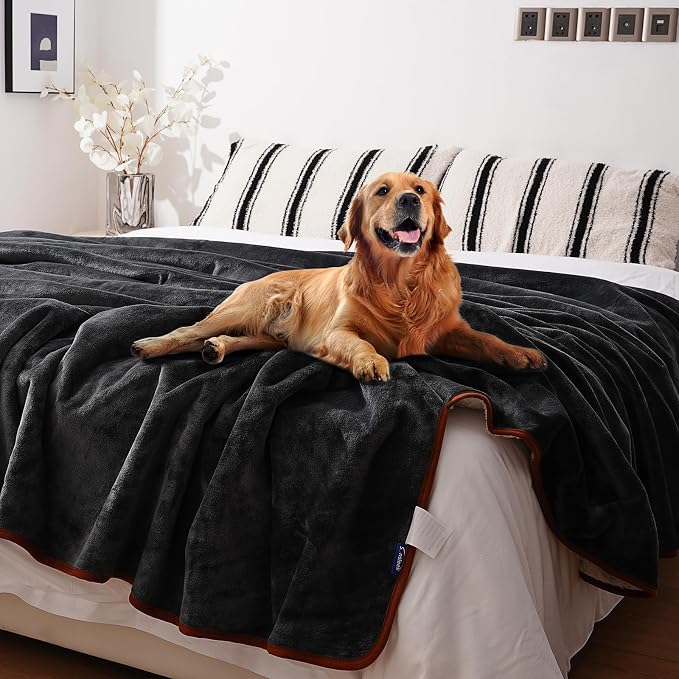 Sunsleek Bed Blanket Waterproof Sherpa Fleece Blanket for Sofa Couch Travel, Cozy Throw Blanket for Small Dog and Cat, Furniture Protector (Grey, 60x80 inches)