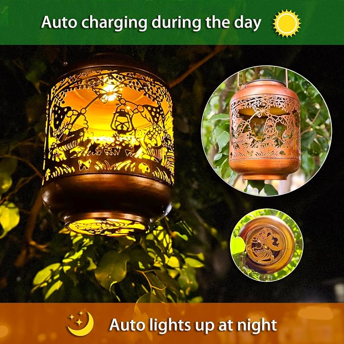 2 Pack Gnomes Solar Lanterns Outdoor Waterproof,Hanging Solar Lights Gnome Gifts for Women Metal LED Decorative Light for Yard,Patio,Lawn,Tabletop,Pathway,Landscape,Garden Gnomes Decor