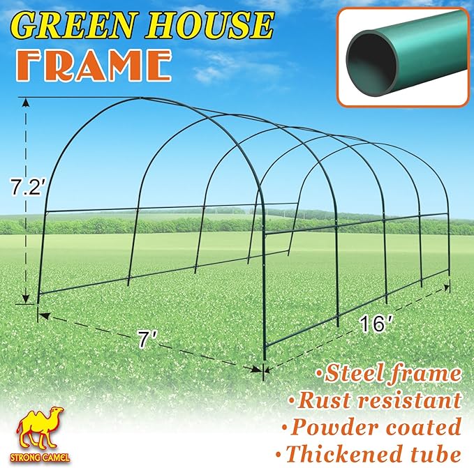 Greenhouse Replacement Frame for 16' X 7' X 7' Larger Hot Garden House , Support Arch Frame Climbing Plants/Flowers/Vegetables (16' X 7' X 7')