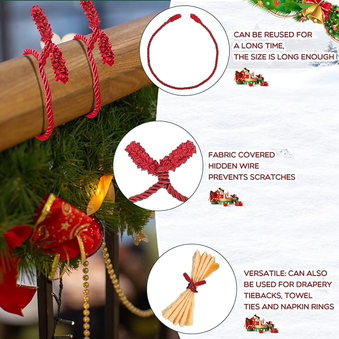 Zhengmy 50 Pcs 20 Inches Christmas Garland Ties Christmas Decorative Twist Ties for Banister Reusable and Flexible Twist for Xmas Home Decorations Holiday Craft Wrapping (Red)
