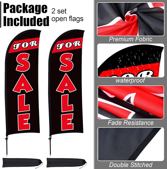 Buryeah 2 Set Sale Feather Flag 7 x 5.4ft Huge Sale Banner Flag Themed Flag with Pole Kit for Retail Store Outside Garden Business Advertising(Black)