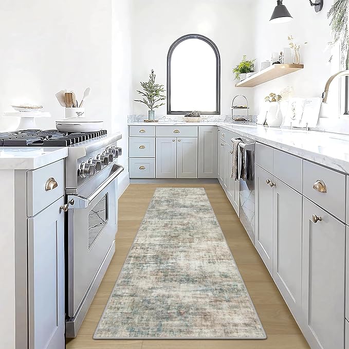 2'6''x8' Runner Rugs Washable Rug: Modern Abstract Multi Color Carpet | Non-slip TPE backing makes this washable soft low-pile rug safe & durable, Pet-friendly decor for dining room,nursery,office