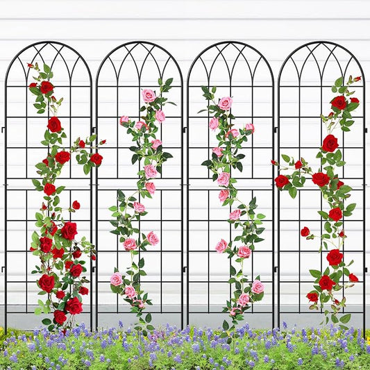 SUNYRISY 4Pack Metal Garden Trellis for Climbing Plants Outdoor, 71x20in Metal Plant Support for Flowers Tomato Cucumber Rose Vegetable Garden Courtyards Lawns Decoration, Black