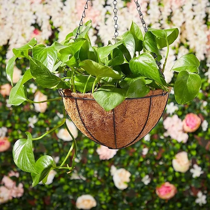 LCHUANG Hanging Baskets Planter for Plants - 4 Pack 14 Inch Metal Baskets with Coco Coir Liner, Hanging Flower Pots for Outside with Chain, Indoor Outdoor Garden Porch Decoration (14'' Pack of 4)