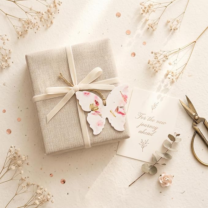 Pink Butterfly Gift Tags with Wildflower Seeds - 12pcs Writable Gift Wrap Tags for Baby Showers, Mother's Day Present, Party Favors, DIY Crafts, & Earth Day Decorations