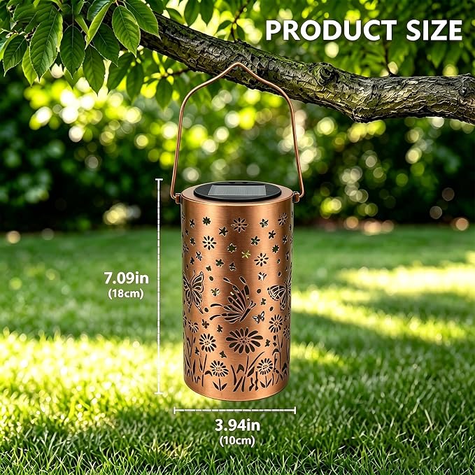 Butterfly Colorful Solar Lantern Outdoor Waterproof, Garden Decor Gifts for Women Mom Grandma, Hanging Solar Lantern Lights Metal Decoration Outside for Yard, Patio, Backyard, Porch