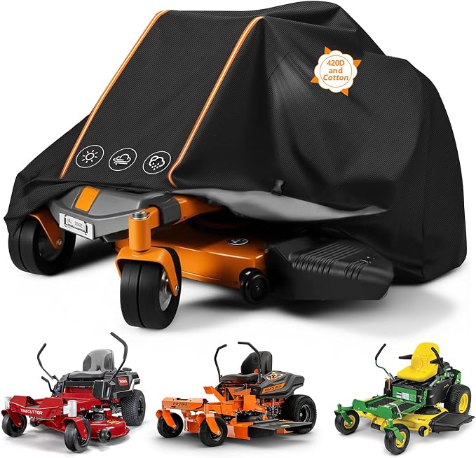 Zero Turn Lawn Mower Cover Heavy Duty Waterproof for Outdoor, 79"x55"x46" | Fits John Deere, Toro TimeCutter, Cub Cadet, Husqvarna, 420D with Cotton Lining, Windproof Elastic Hem and Buckles