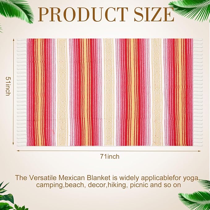 Oudain 4 Pcs Mexican Blankets Bulk Handwoven Mexican Yoga Blanket Towel Colorful Falsa Serape Woven Throw Blanket Boho Beach Blankets for Outdoor Camping Beach Picnic Travel Home (Light Colors)
