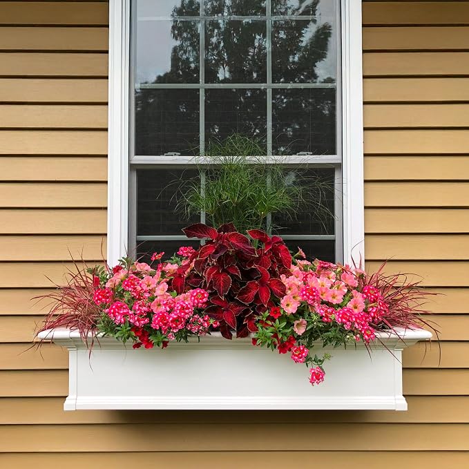 Mayne Yorkshire 4ft Window Box - White - 48in L x 12in W x 10in H - Polyethylene Planter - Built-In Water Reservoir (4824-W)