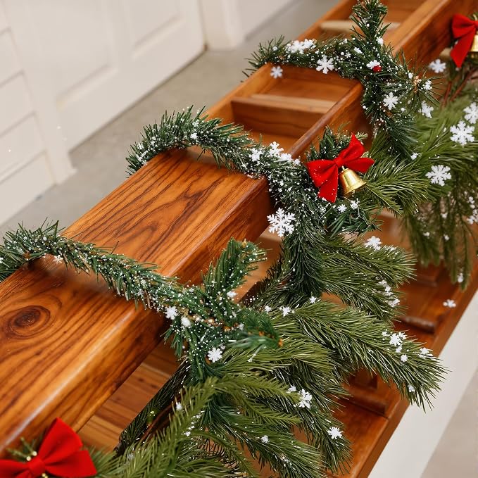 Zhengmy 30 Pcs 20 inch Christmas Garland Ties with Snow-Frosted Pine, Decorative Twist Tie for Banister Flexible Pine Stems for Christmas Stairs Railing Banister Decor DIY Craft Gift Wrapping
