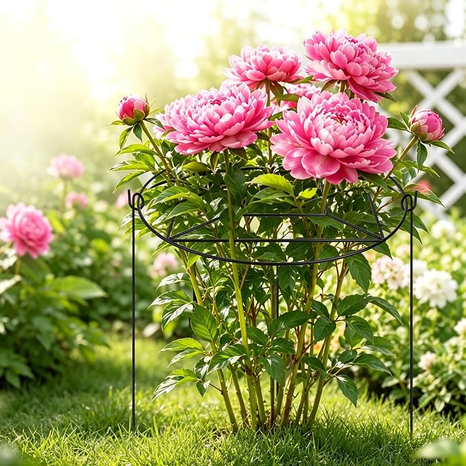 8 Pack Peony Cages and Supports with 100 Cable Ties and a Pair of Scissors, 12" D x 16" H Heavy Duty Metal Plant Support Rings with 3 Legs, Rustproof Garden Support Hoops for Peony, Hydrangea, Tomato